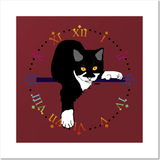 Cute Tuxedo Cat Clock 3:33 AM Copyright TeAnne Posters and Art